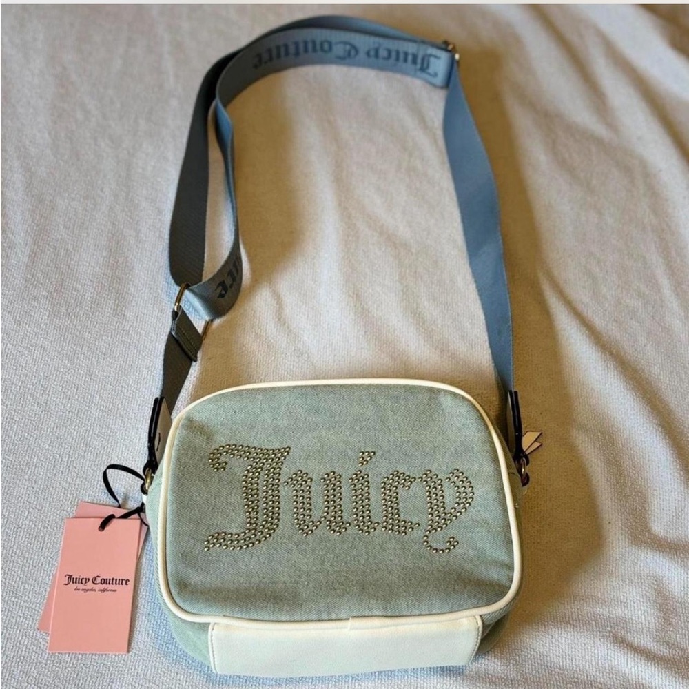 Juicy Couture Blue and White Shoulder Bag with Rhinestones